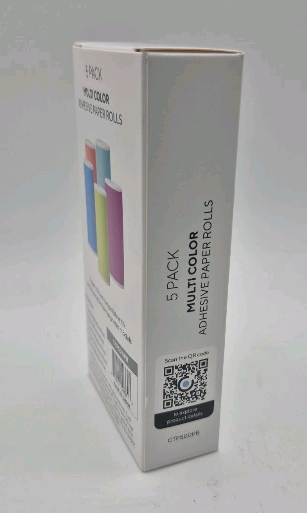 Core Innovations 5 Pack Multi Color Adhesive Thermal Paper Rolls