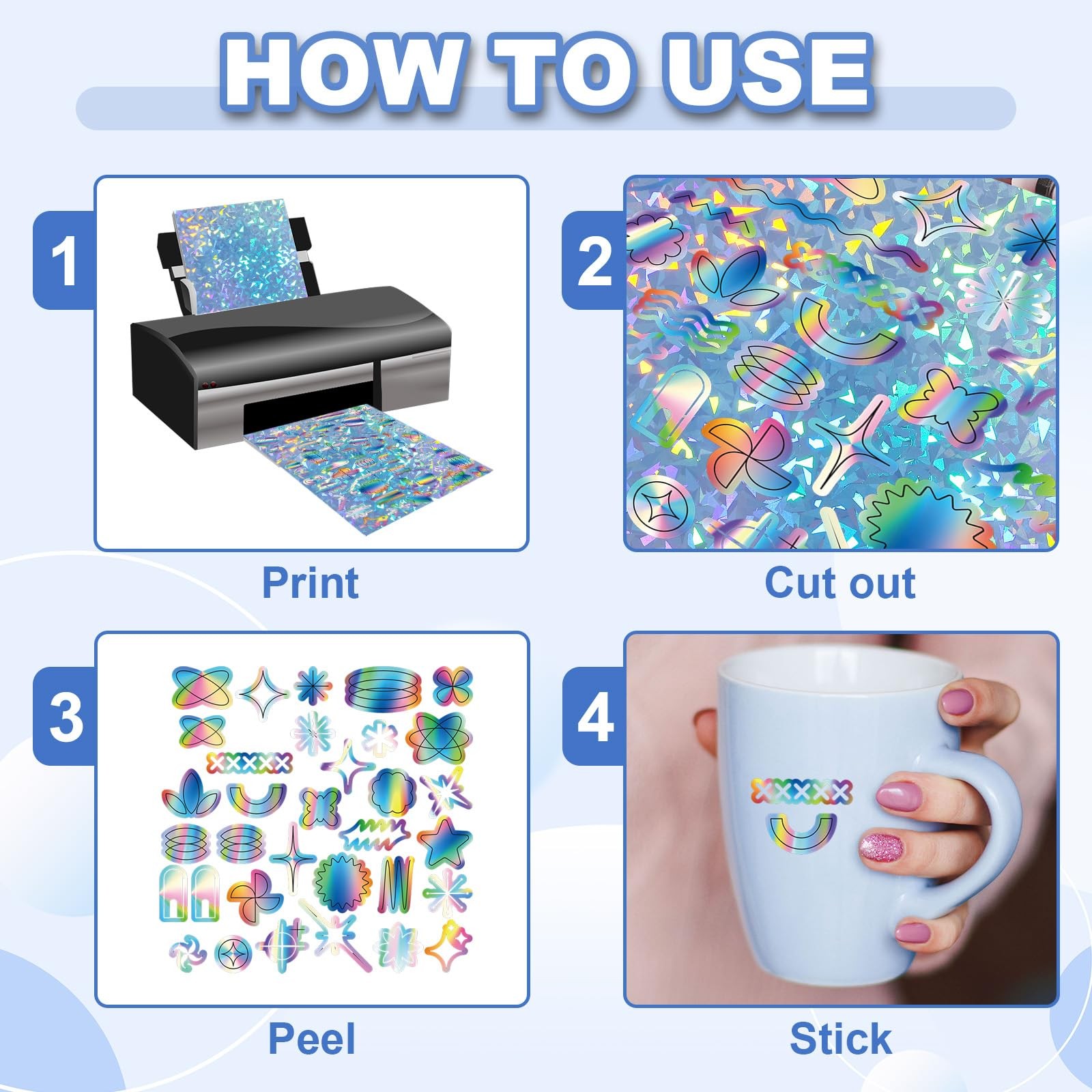 12×8 Inch Printable Holographic Sticker Paper, 6 Sheets Vinyl Sticker Paper A…