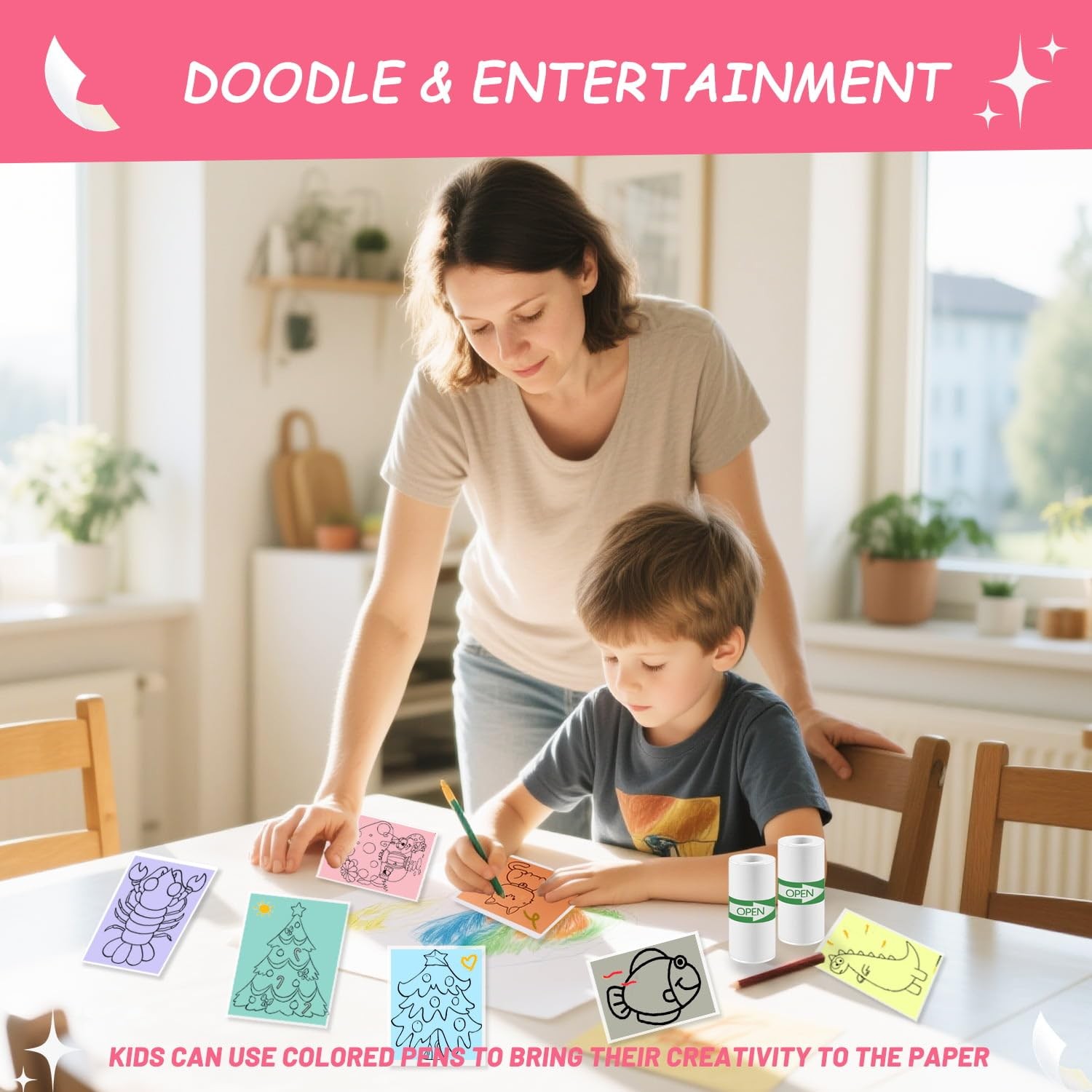 10 Rolls Colorful Mini Thermal Printer Sticker Paper