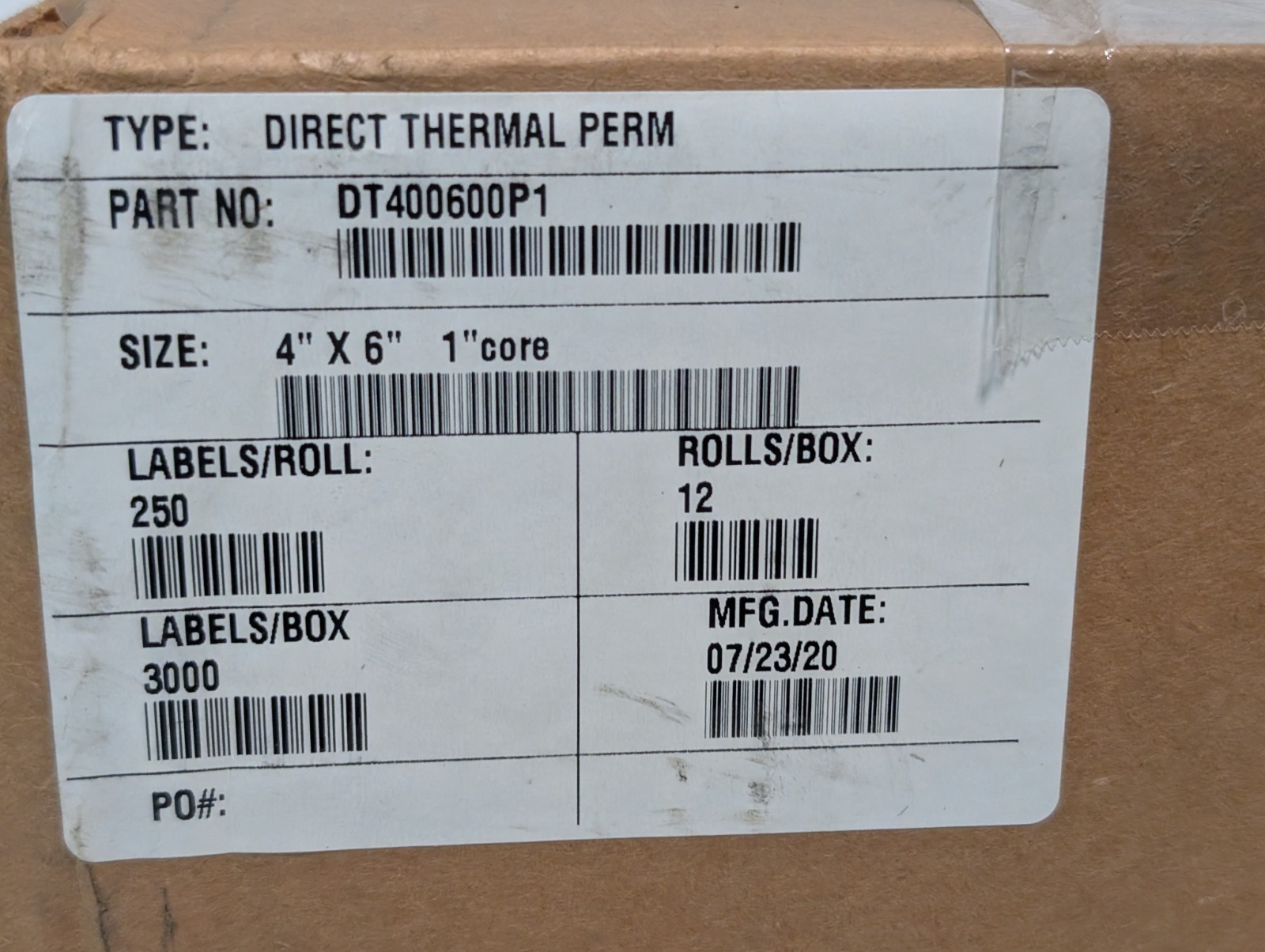Case of 12 Rolls DT400600P1 White Direct Thermal Perm Paper Labels 4″X6″ 1″ Core