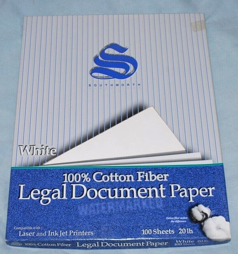 (NEW) Southworth White Legal Document Paper 100 sheets 33CF Ink Jet Laser 20Lb