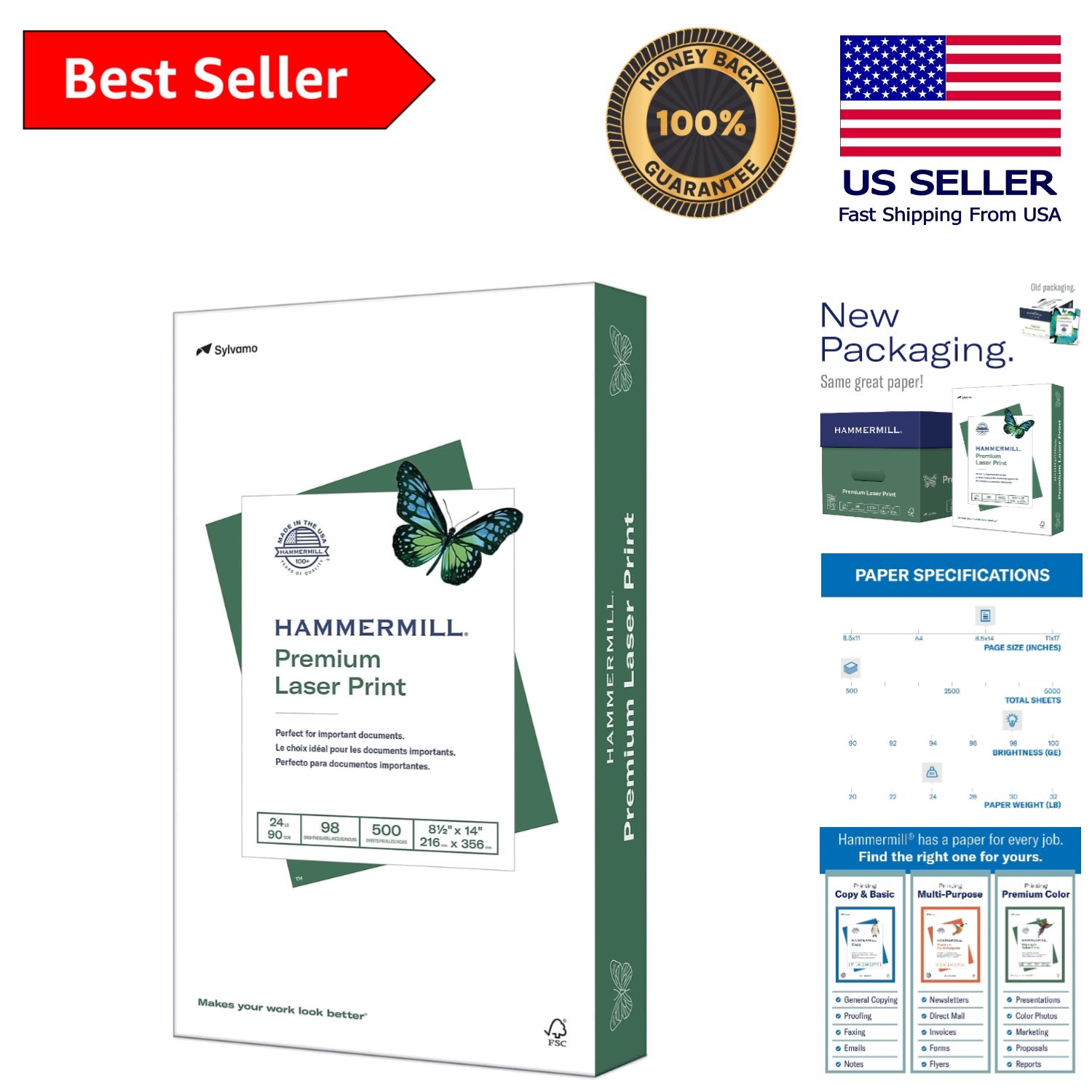 Sustainable 24lb Laser Print Paper – 8.5×14 Legal Size, 500 Sheets, Eco-Friendly