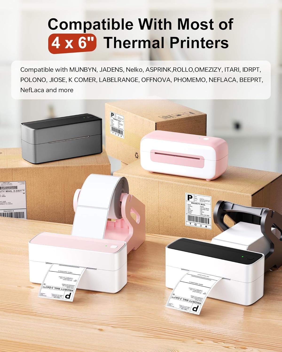 100-1000PCS 4″ x 6″ Thermal Direct Shipping Label For Zebra MUNBYN Phomemo