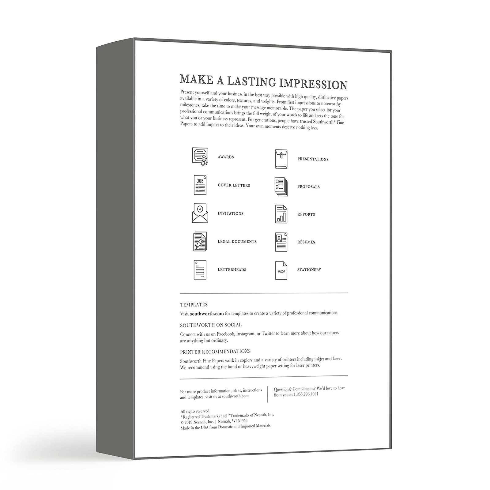 Southworth® 25% Cotton Business Paper, 8 1/2 x 11, 24 Lb, White, Box Of 500