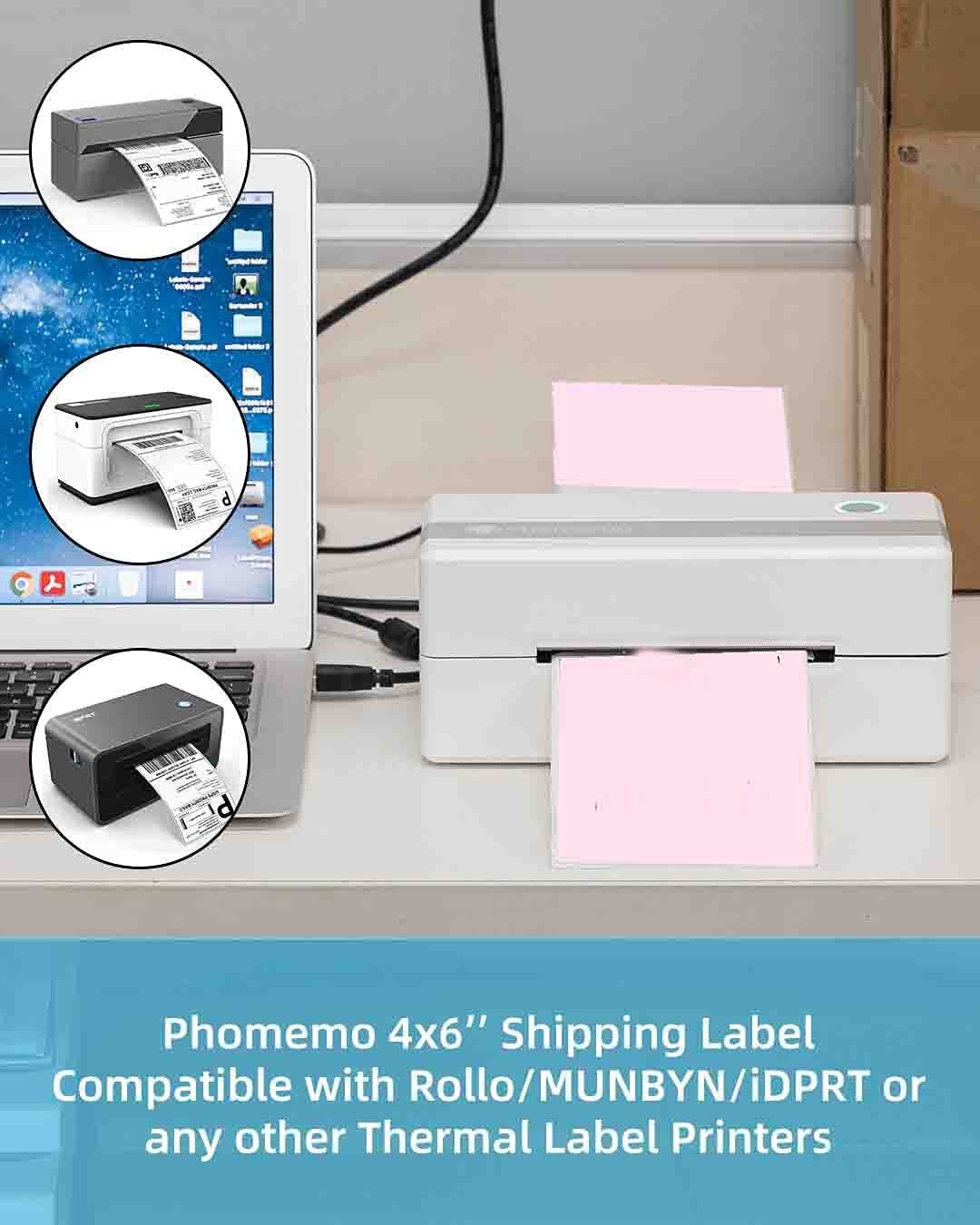 1000PCS 4″ x 6″ Fanfold Direct Thermal Shipping Address Label Paper Sticker Pink