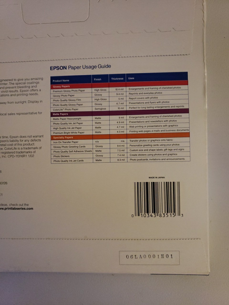 Lot Of 2 Epson Matte Paper (2) Packs 50 Sheets 8.5″ x 11″ New Sealed Ships Fast