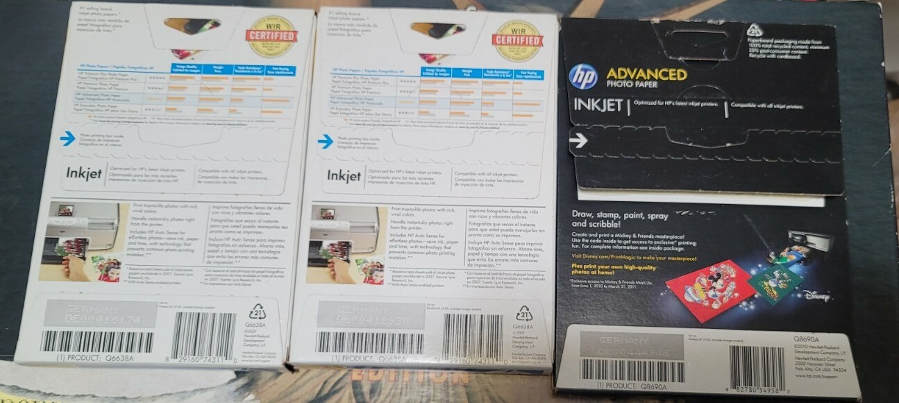HP Advanced photo paper inkjet (2) 4×6 100 & (1) 5×7 60 ( 3 boxs total )