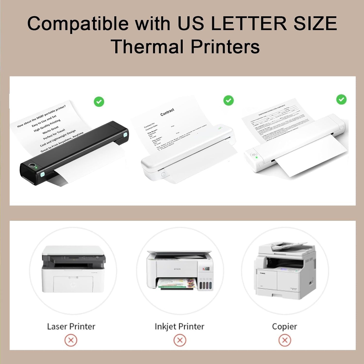 100 Sheets Thermal Printer Paper 8.5”×11” US Letter Size Advanced Printing