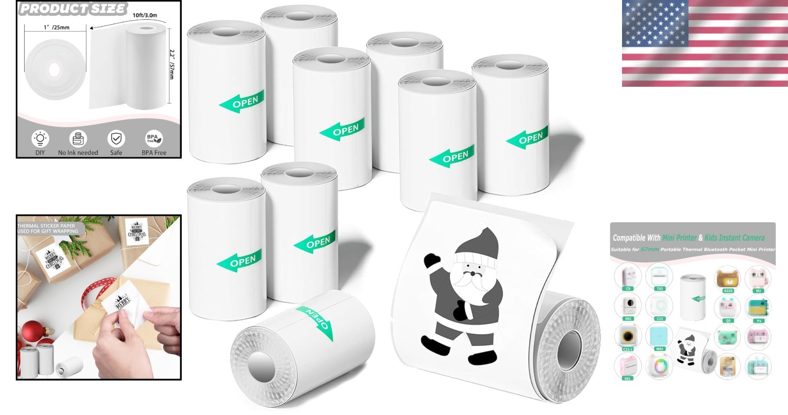Kids’ Mini Thermal Printer Sticker Paper – 10 Rolls, Ideal for Scrapbooking