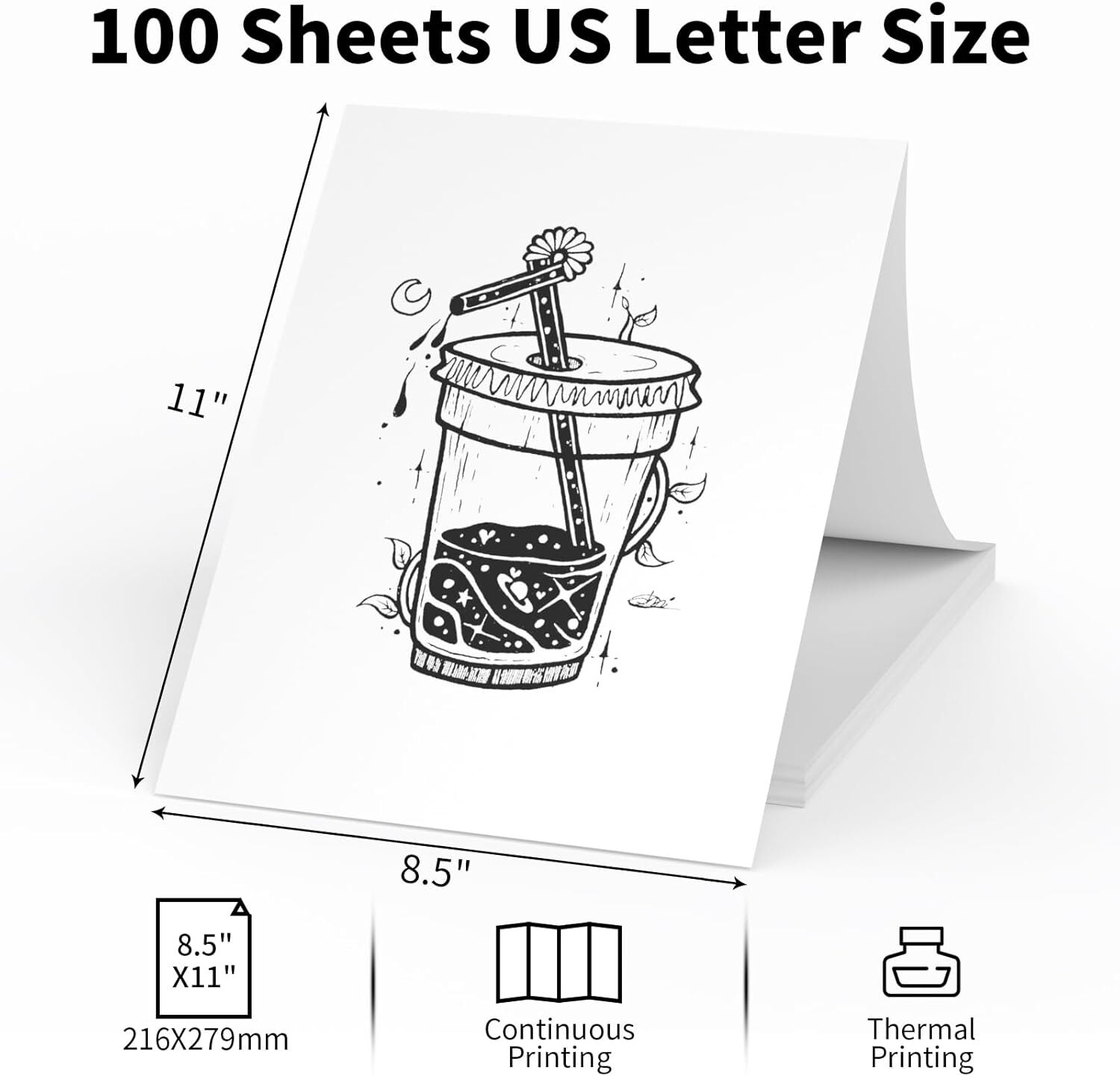 200 Sheets 8.5×11″ Folded Thermal Paper US Letter Size for M08F M834 MT800 PJ762