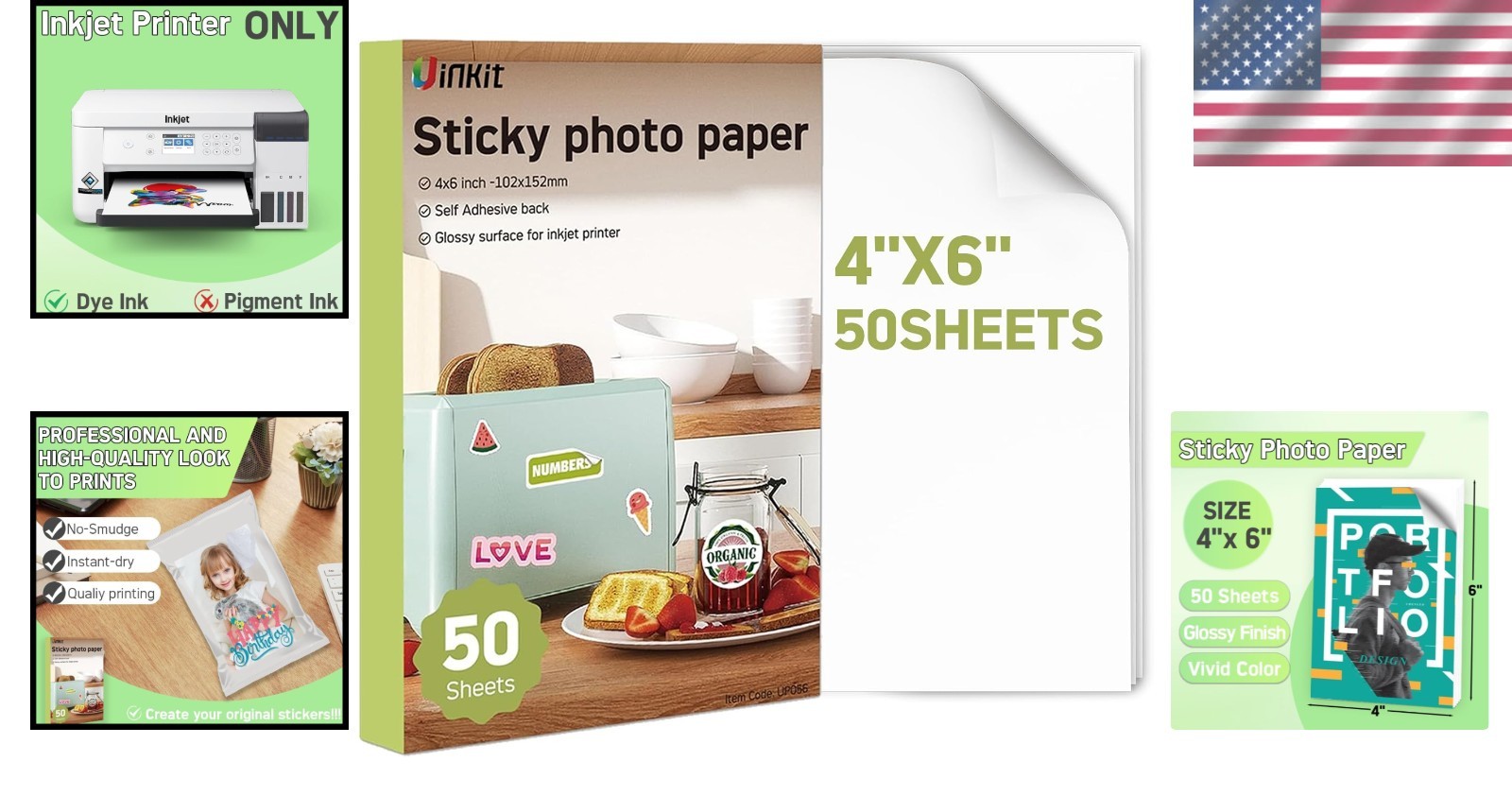 50 Sheets of Glossy Sticker Paper 4×6 Inches – Self-Adhesive, Quick-Dry