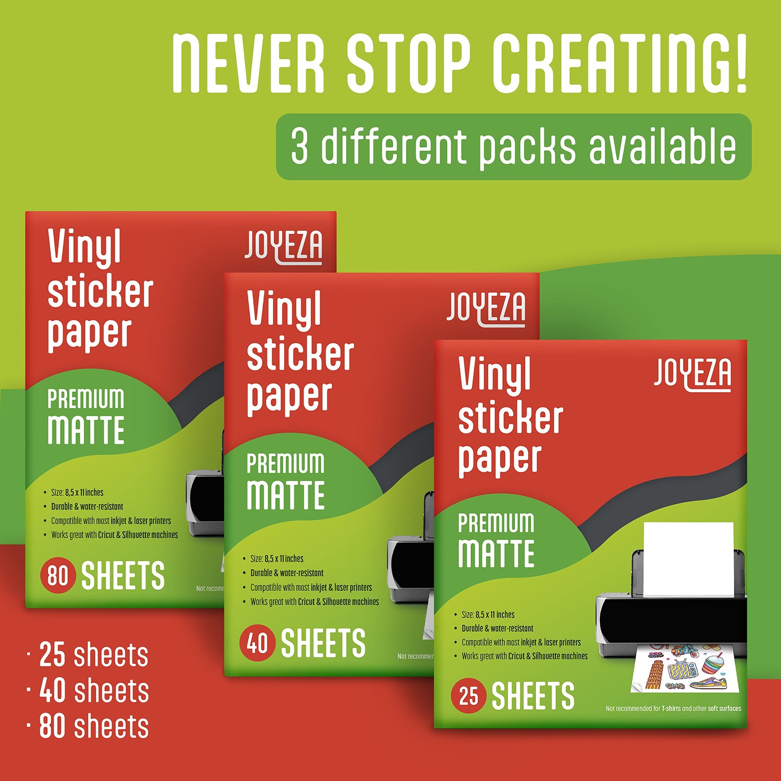 Premium Printable Vinyl Sticker Paper for Inkjet Printer – 25 Sheets Matte Wh…