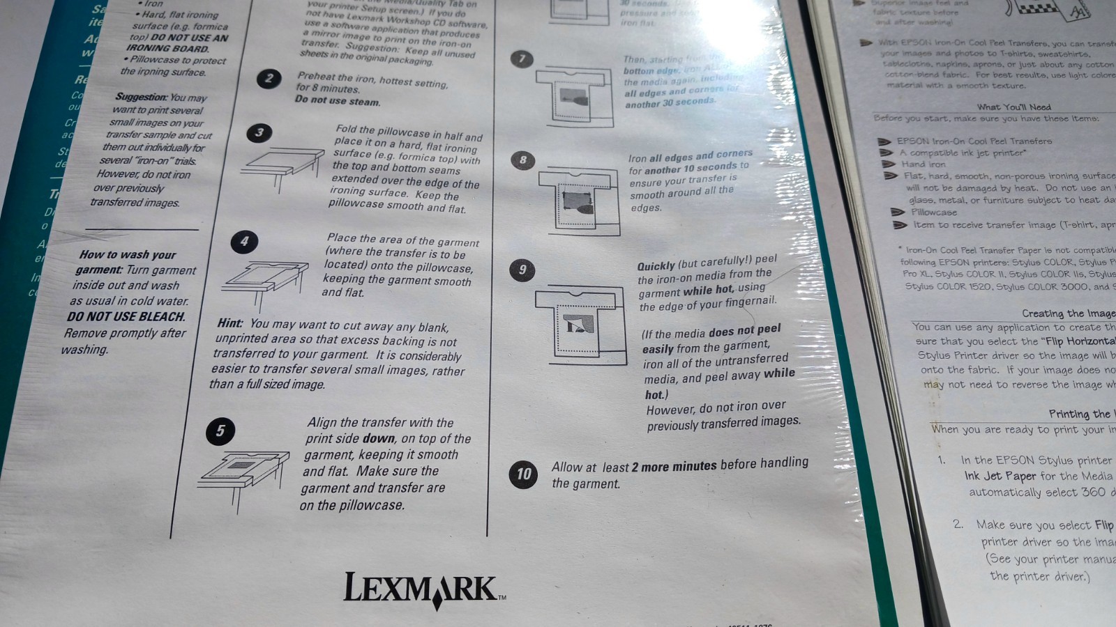 New Lexmark 10 Sheets Open Epson 9 Sheet IRON-ON Transfer Paper Inkjet Printers