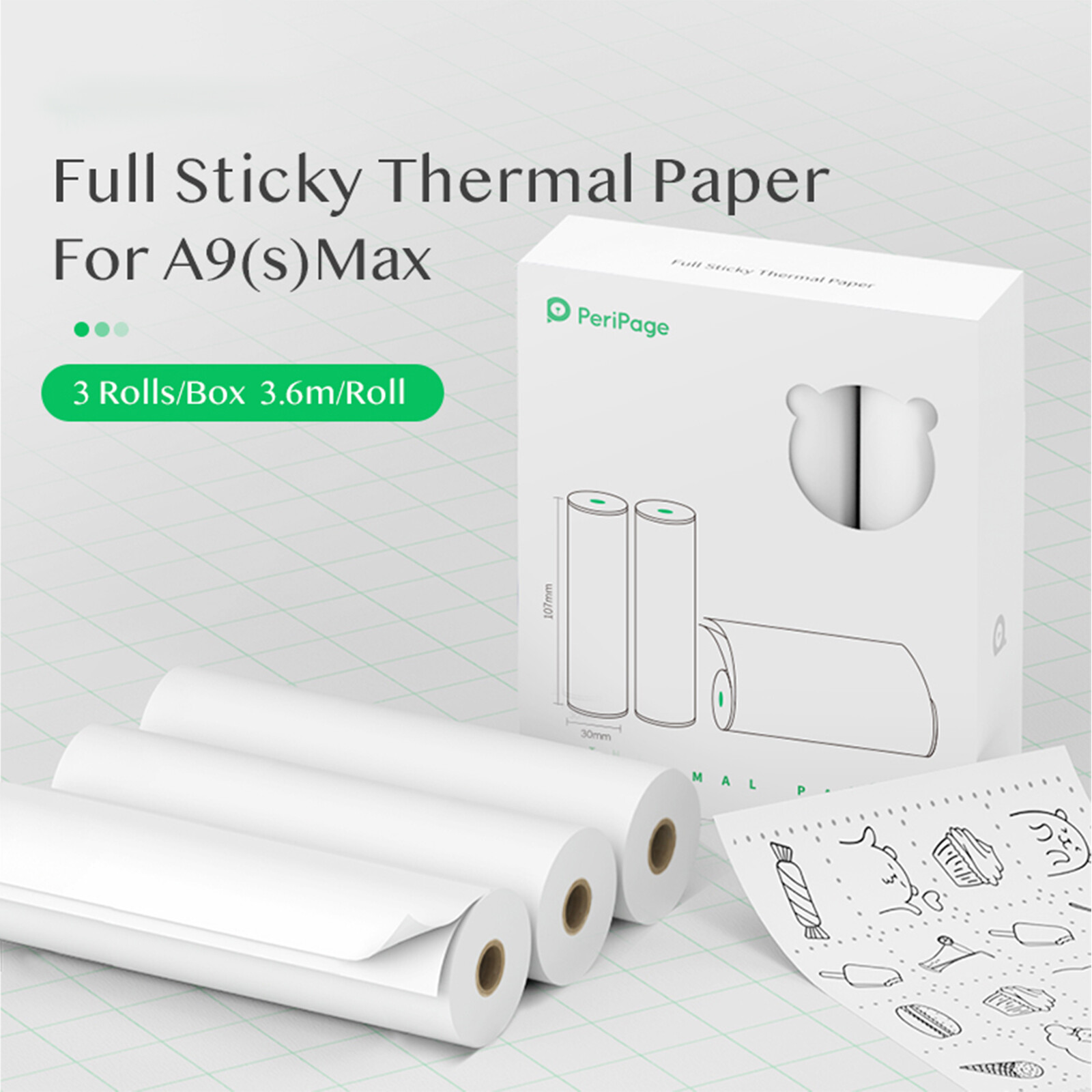 107 x 30mm Printable Sticker Roll BPA-Free Self-Adhesive Thermal H6B8