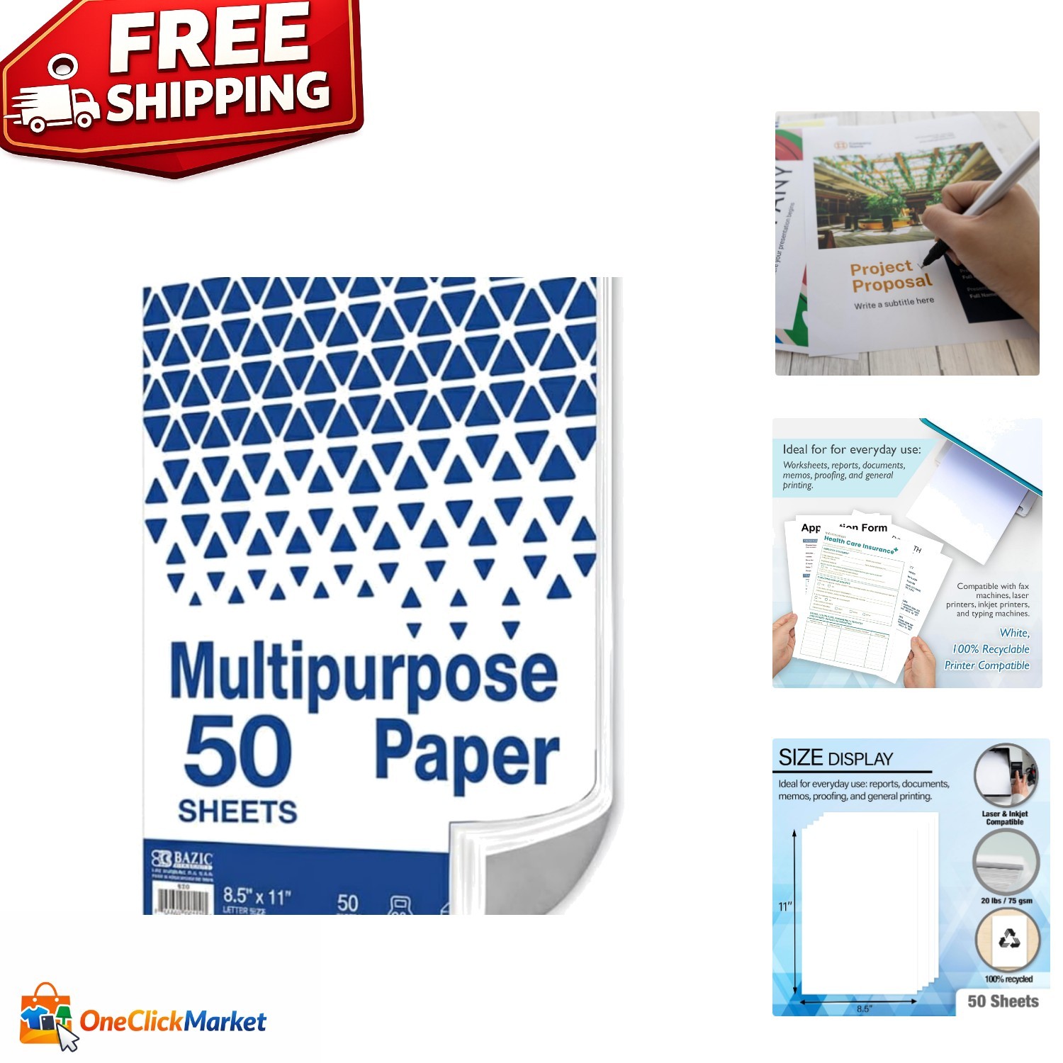 High Brightness 20lb 8.5×11 Multipurpose Paper for Clear Printing – 50 Sheets