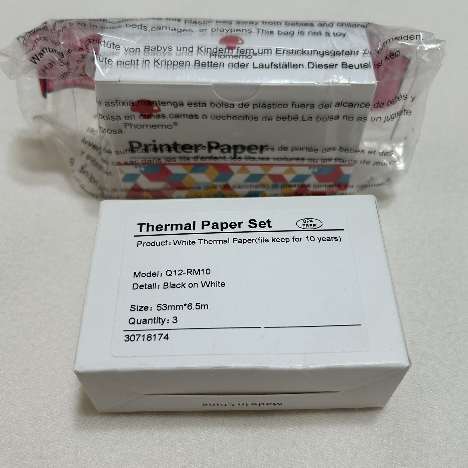 Phomemo Thermal Paper 53mm Blk on White Non-Adhesive 10 Year 6 Rolls BPA Free