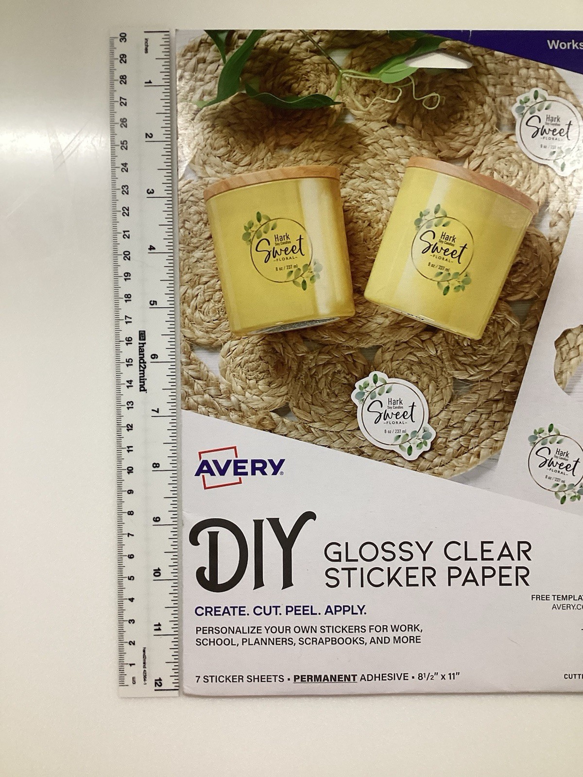 Avery DIY Glossy Clear Sticker Paper #4397 8 1/2” x11” 7 Sheets Laser/Inkjet