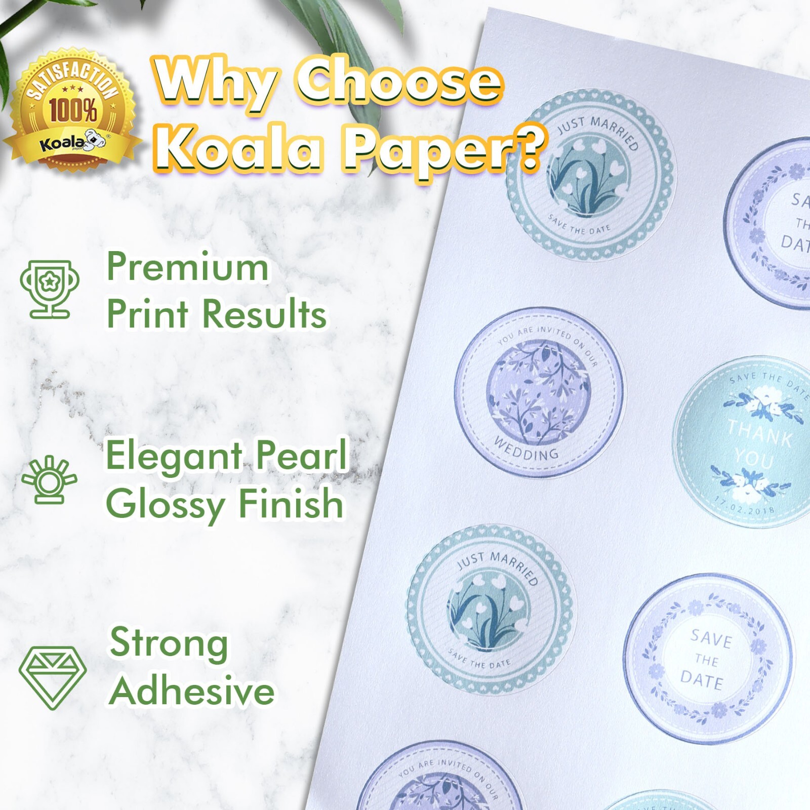 Lot Koala 2 In Round Label Pearl Glossy Sticker Paper for Printers, Circle Label
