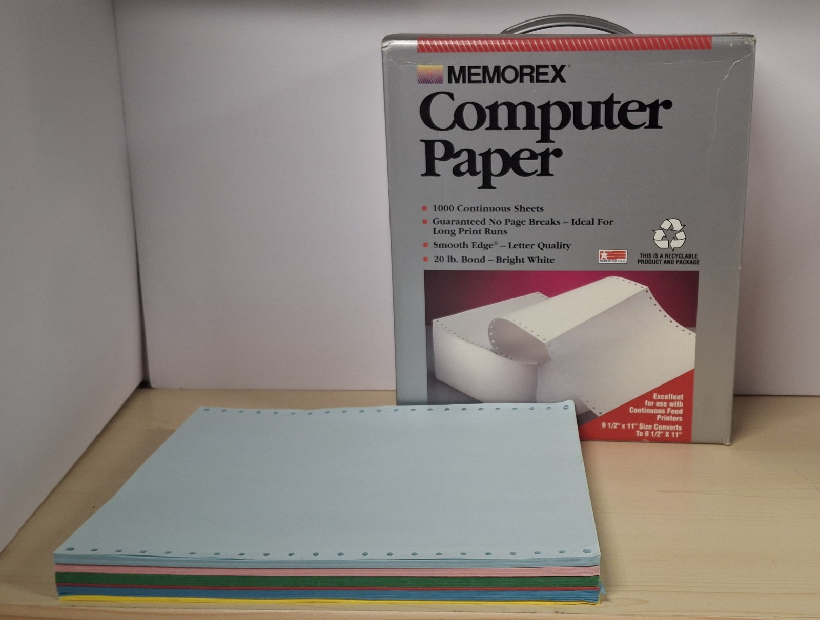 1991 Memorex Tractor Computer Paper 1000 Continuous Sheets 20 lb. 9.5×11″ White