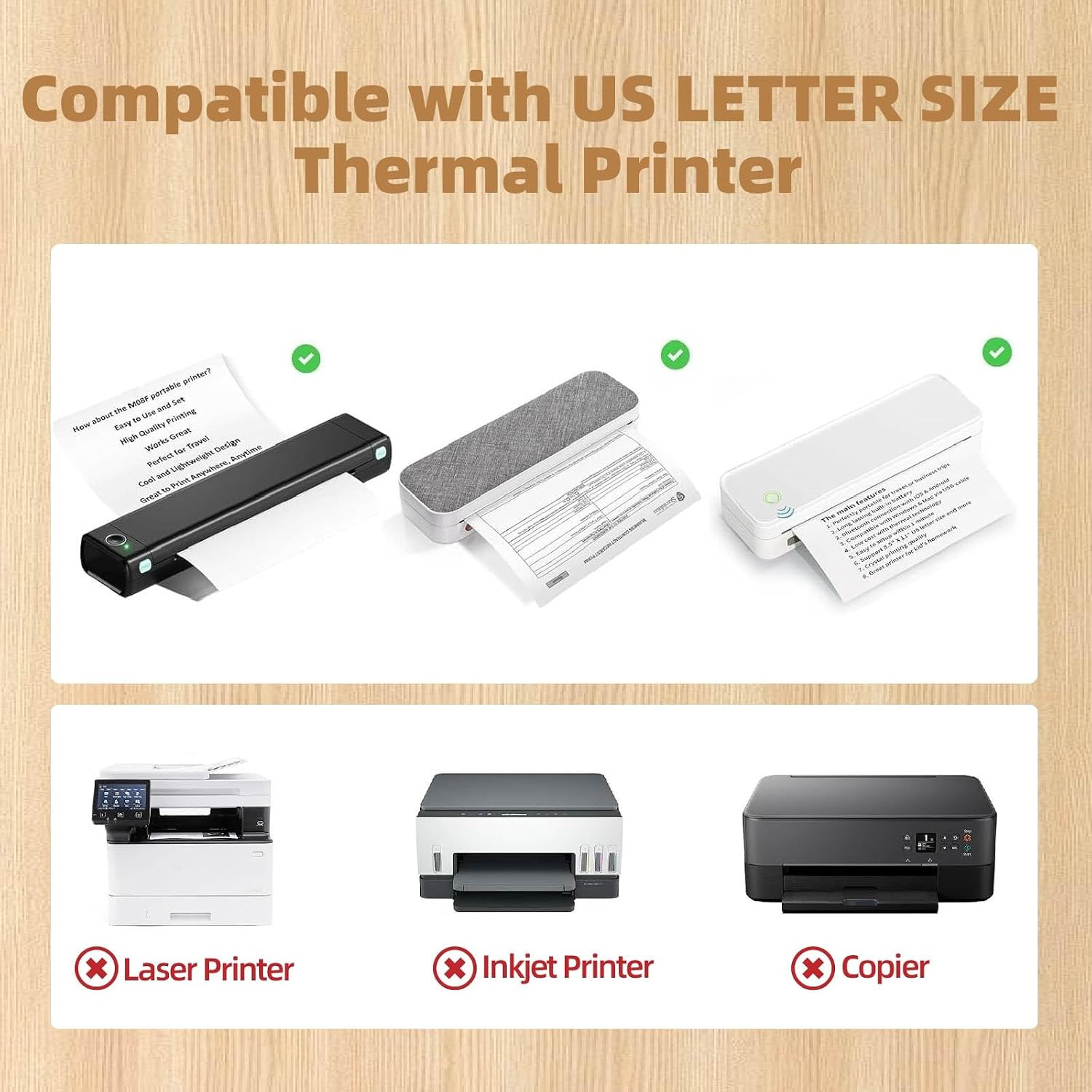 Thermal Printer Paper 8.5 X 11, US Letter Size Inkless Printer Paper, 200 Sheet