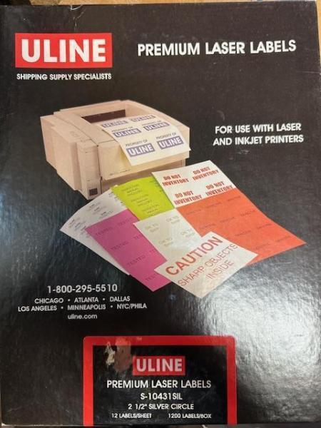 1200x Uline Foil Circle Laser Labels – 2-1/2″ – Silver (S-10431SIL)
