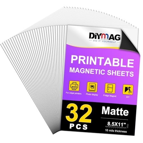DIYMAG Printable Magnetic Sheets 32 Pack 8.5×11 Matte for Inkjet Printers