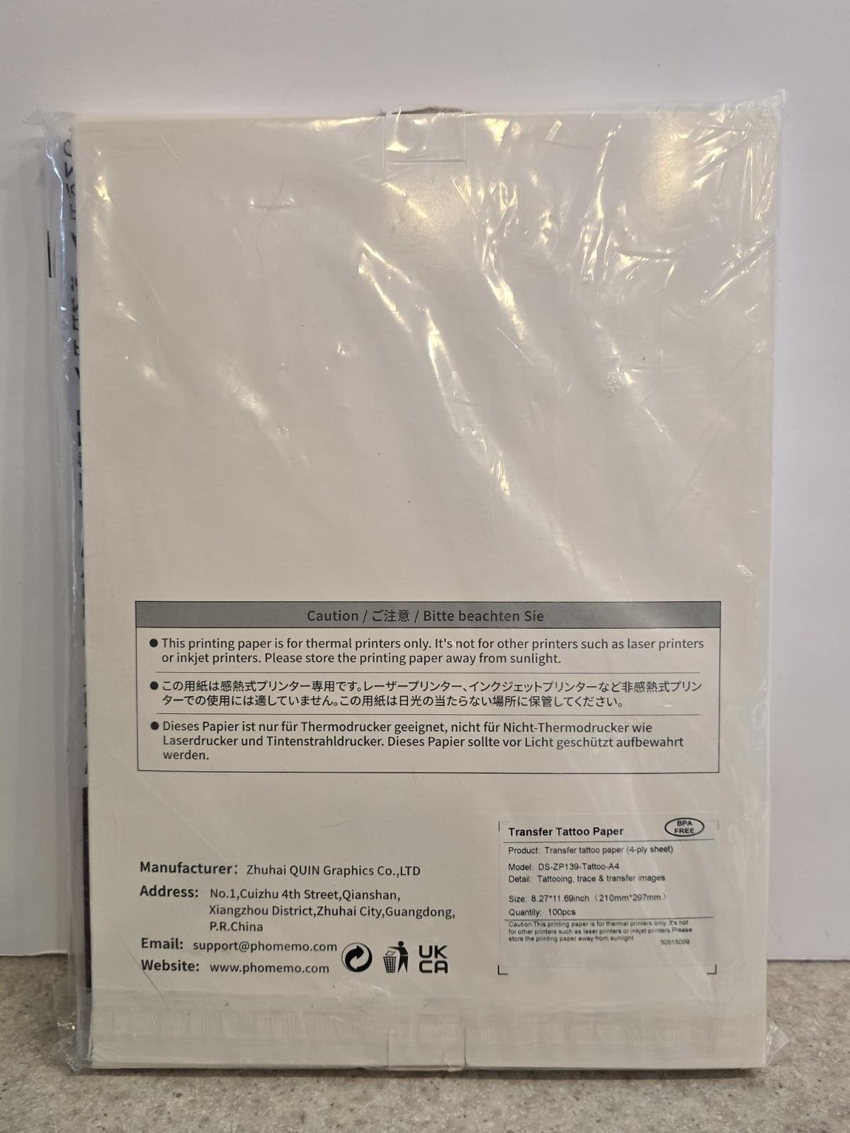A4 Thermal Printer Paper Phomemo M08F M832 M834 P831 TATTOO TRANSFER 100 PAGES