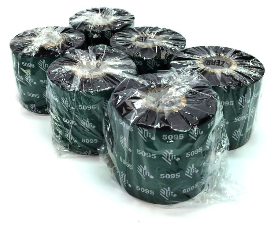 Zebra 5095 Resin Ribbons 60mm x 45M Black 05095BK06045 Genuine OEM – 6 Rolls