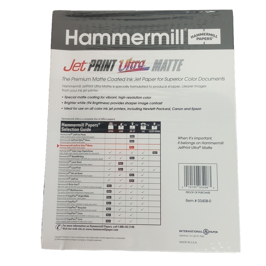 Hammermill Jet Print Ultra Matte Inkjet Paper 8.5″x11″ 100 Letter Sheets Coated