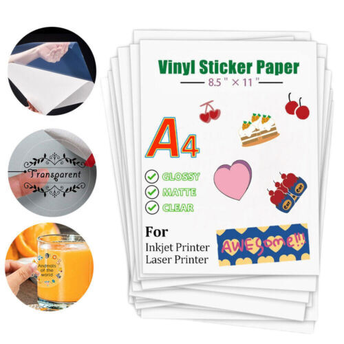 8.5″x11″Vinyl Sticker Paper Glossy Matte Clear Waterproof Printable Inkjet Laser