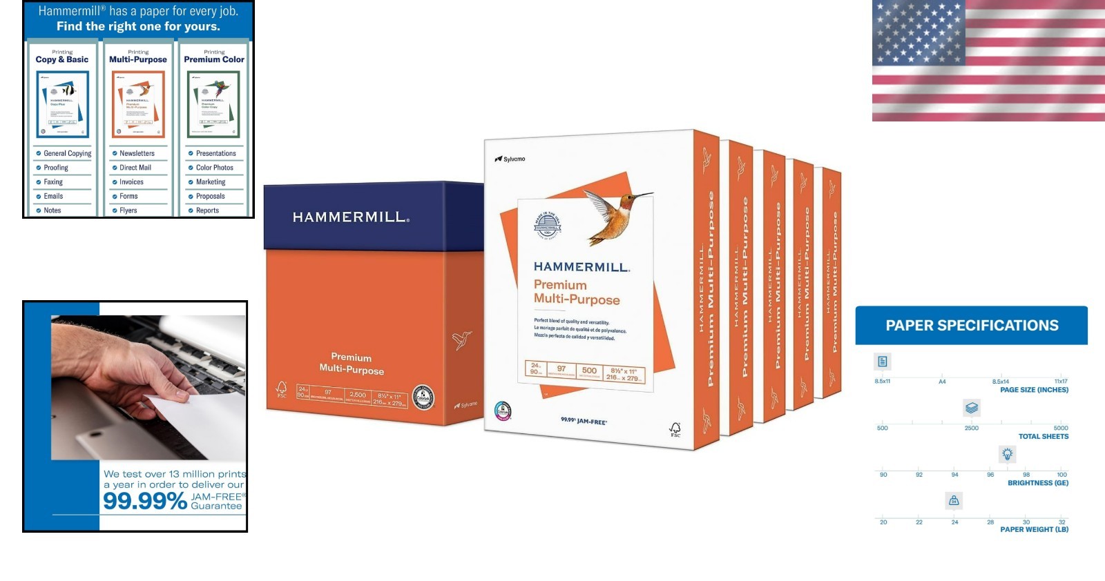 Sustainable 24 lb Printer Paper – 97 Bright, 2500 Sheets, Made in USA