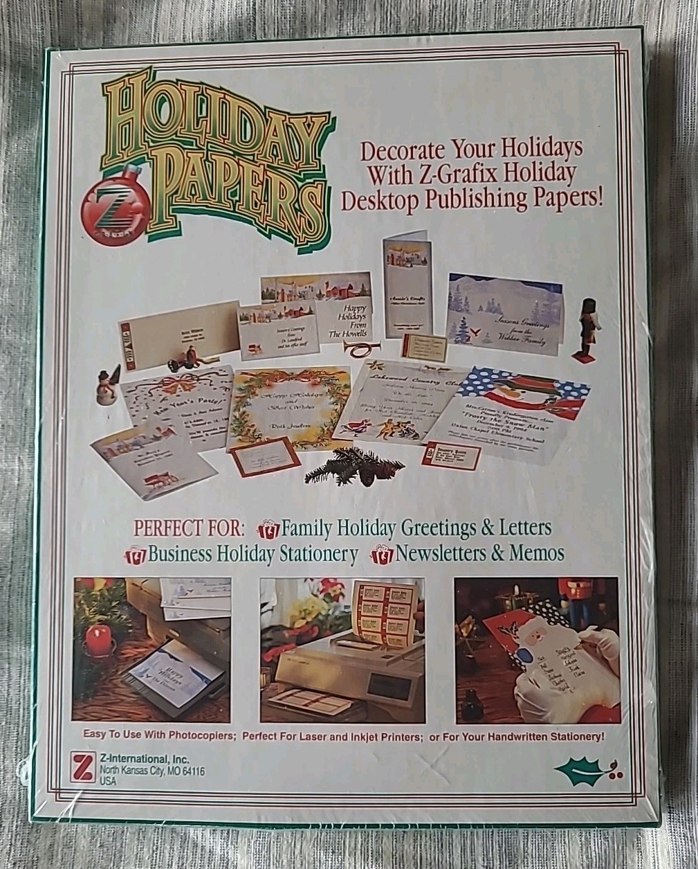 NOS Vintage Z GRAFIX 8.5×11″ Holiday Papers Letterhead Ice Skaters Christmas
