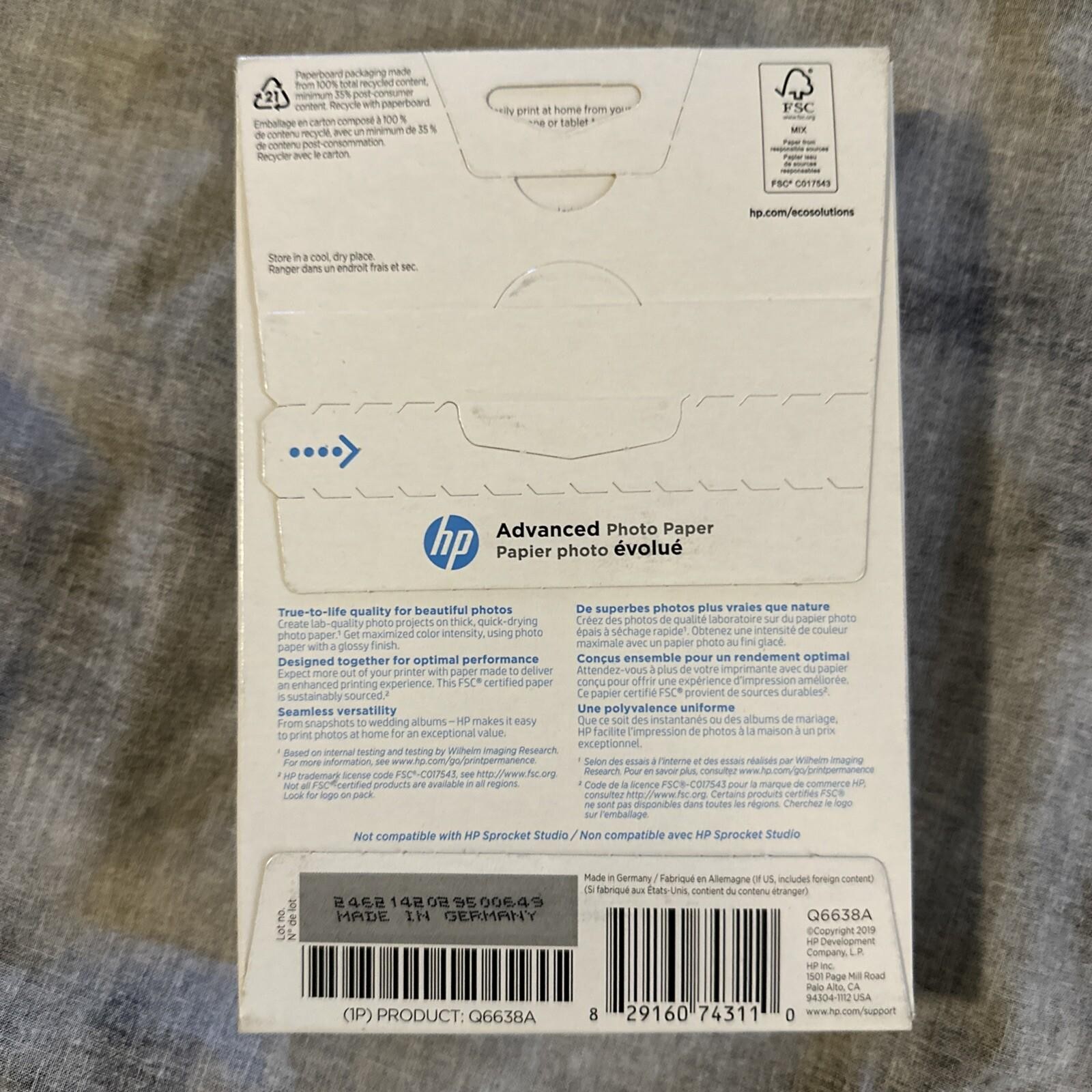 Hewlett Packard Q6638A 4 x 6 inch Glossy Printer Paper – 100 Sheets