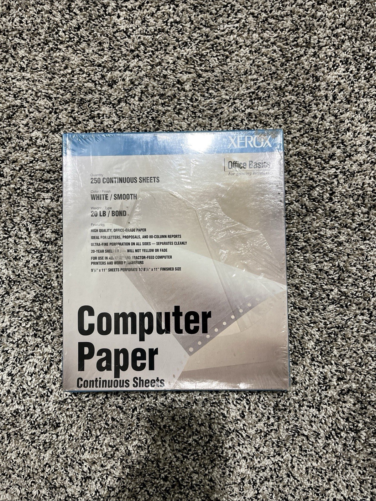 NIB XEROX Continuous Feed Computer Paper 20lb 8.5×11 margins removed 250 sheets