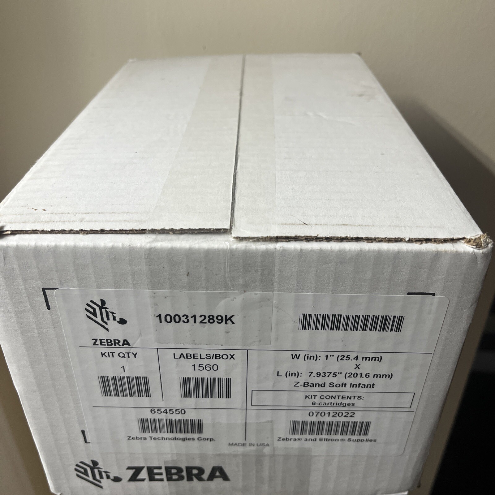 Zebra 10031289k Z-Band Direct Soft Infant, flexible wristbands, 6 Cartridge, New