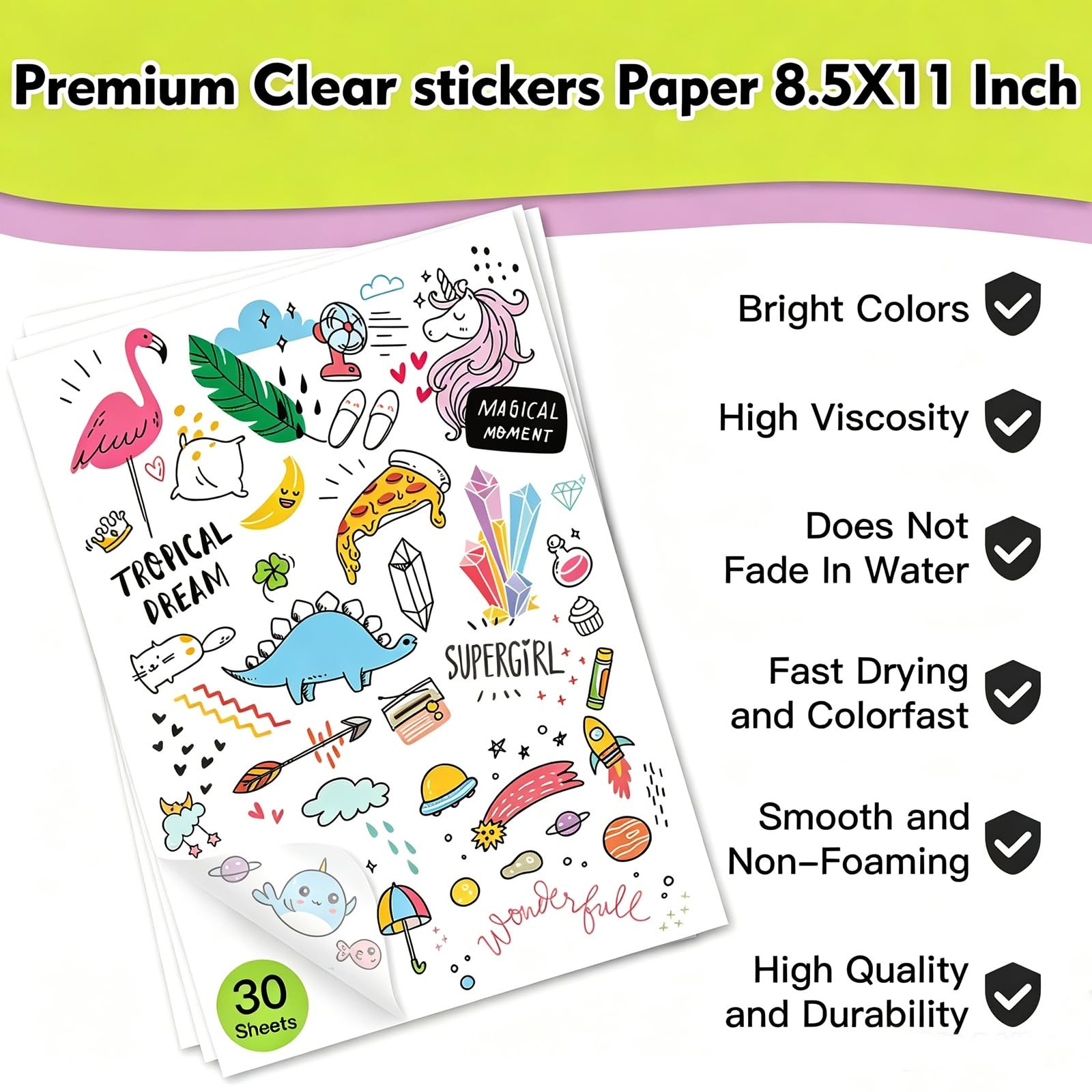 30 Sheets Premium Printable Clear Vinyl Sticker Paper for Inkjet Printers 8.5…