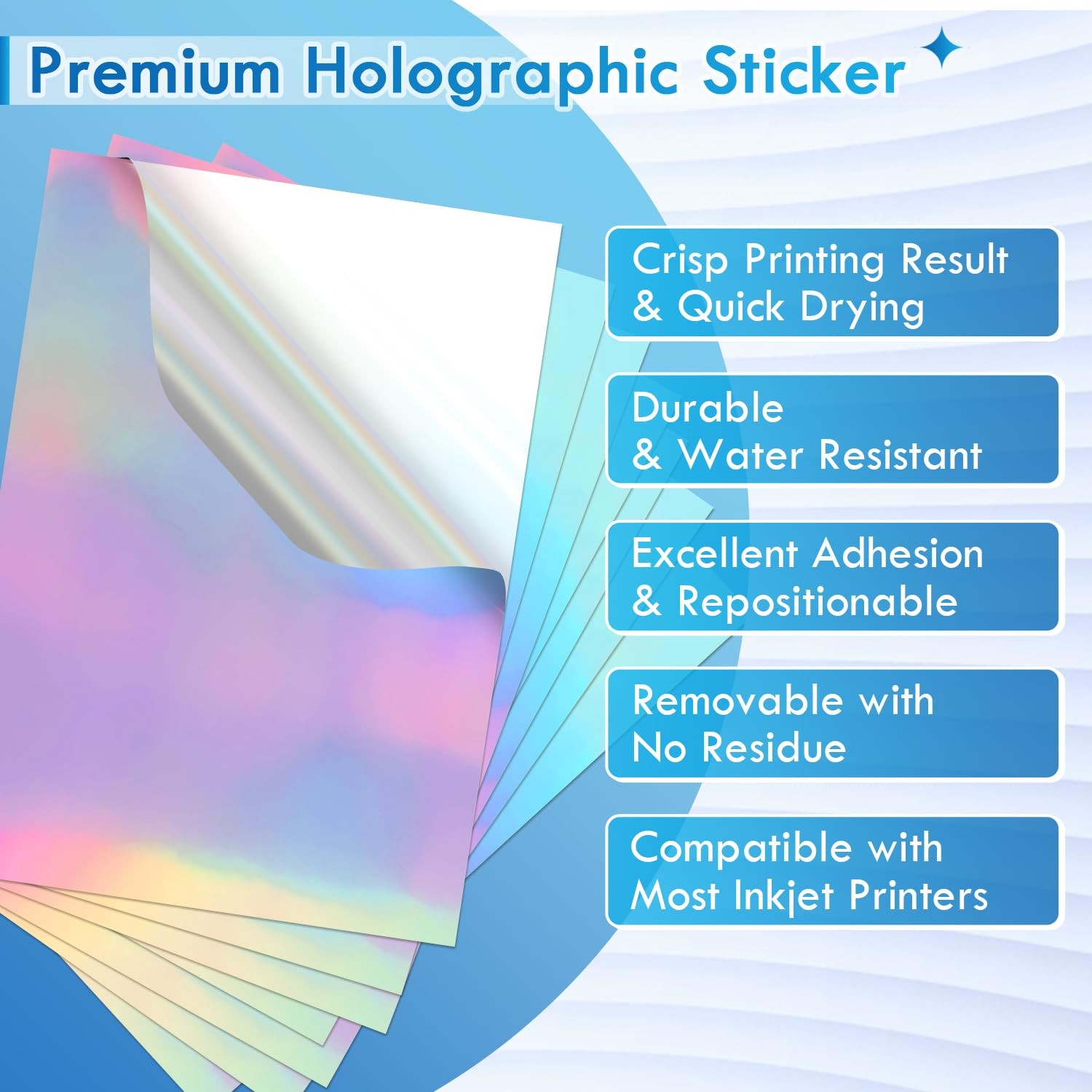 Koala Holographic Sticker Paper for Inkjet Printer – 20 Sheets 8.5×11 Inch, R…