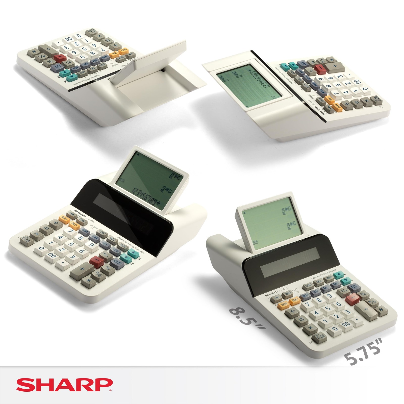Sharp El-1501 Compact Cordless Paperless Large 12-Digit Compact, White