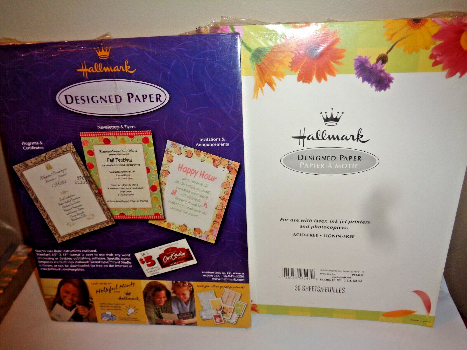 2 Pack of Hallmark Designed Paper for Ink Jet Printer Laser Photocopies Flowers