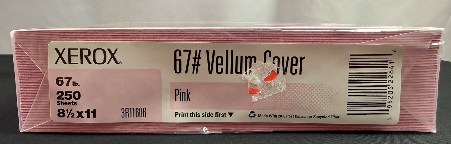 Xerox 67# Vellum Cover Pink Heavy Weight Paper 250 Sheets 8 1/2″ × 11″