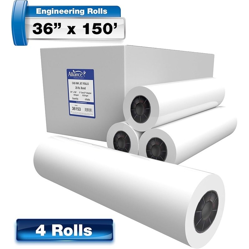 High Quality Bond Paper Rolls Laser Printer & CAD Inkjet 36″x300′ Uncoated New