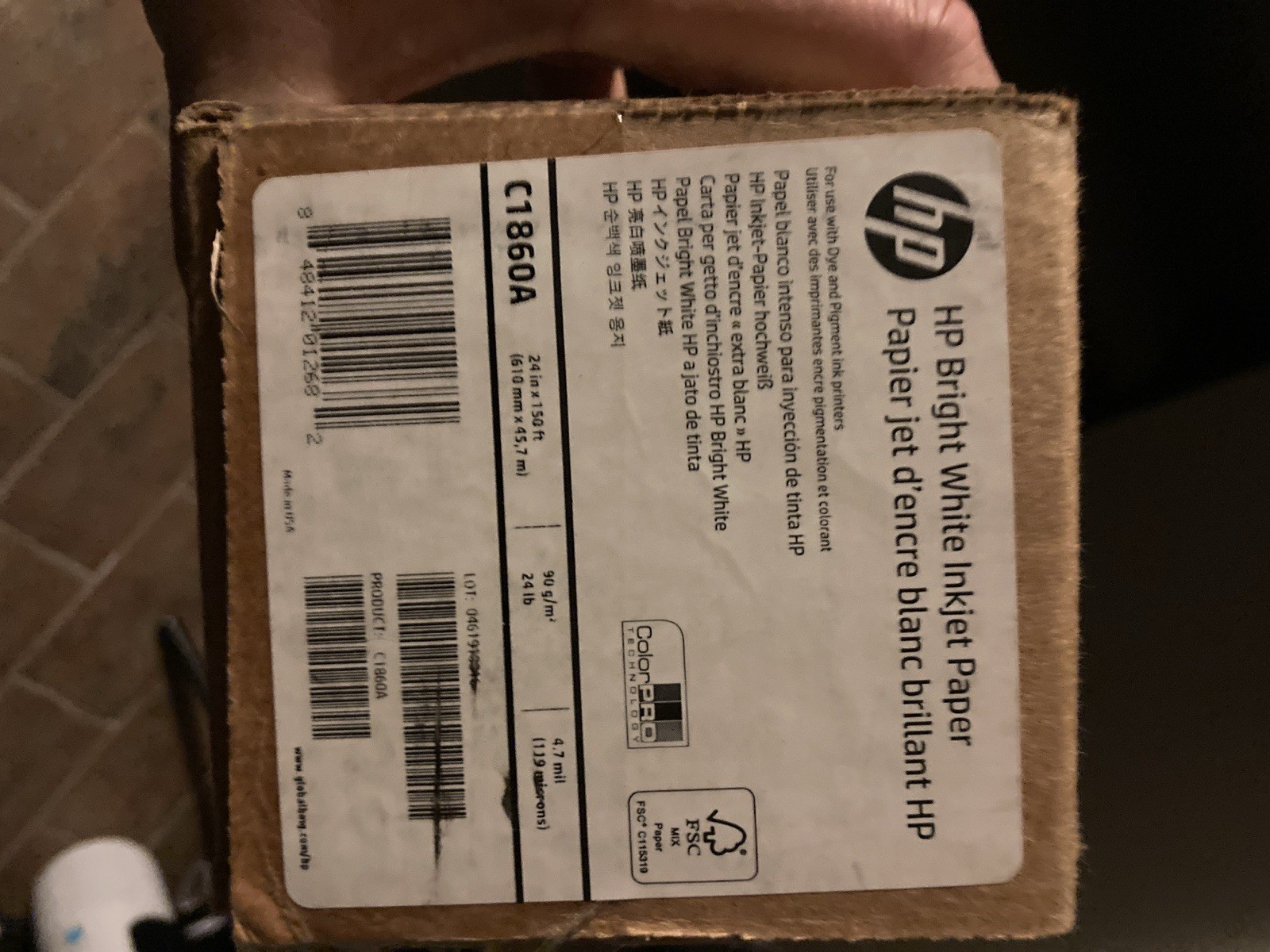 1 HP C1860A Bright White Inkjet Paper 4.7 Mil 24 In x 150 Ft