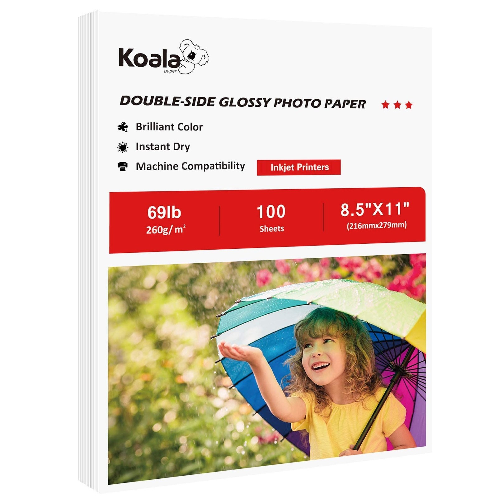 Koala Thick Photo Paper 8.5×11 Inch Double Sided Glossy 260GSM 100 PCS