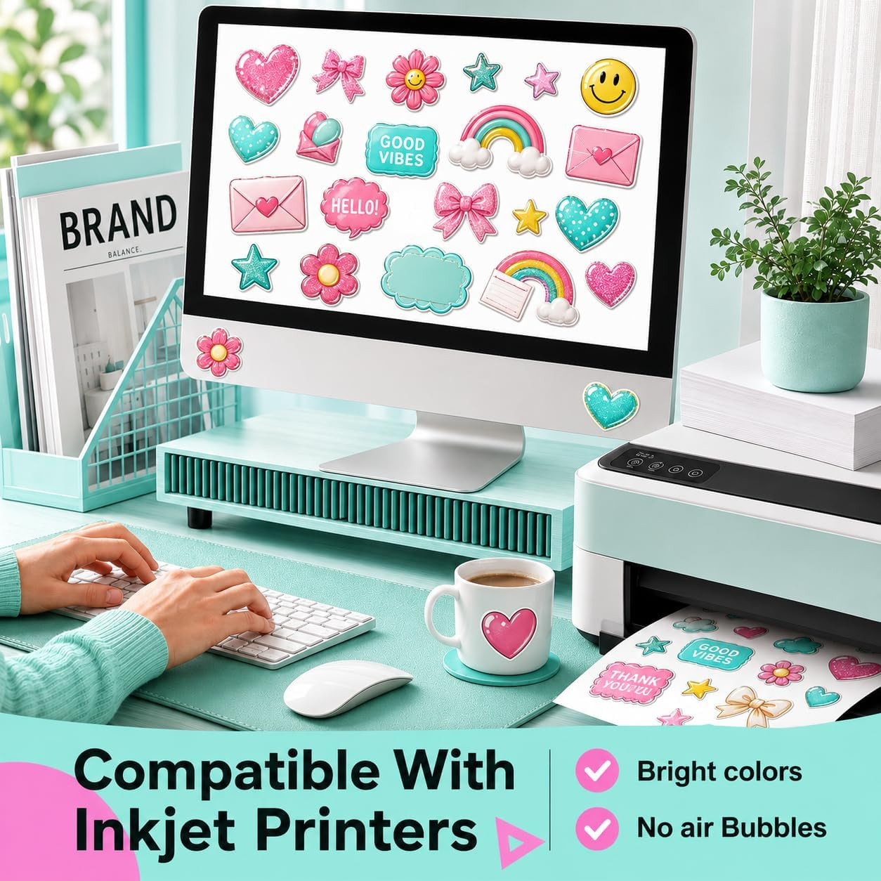 Printable Vinyl Sticker Paper for Inkjet Printer, 30 Sheets Glossy