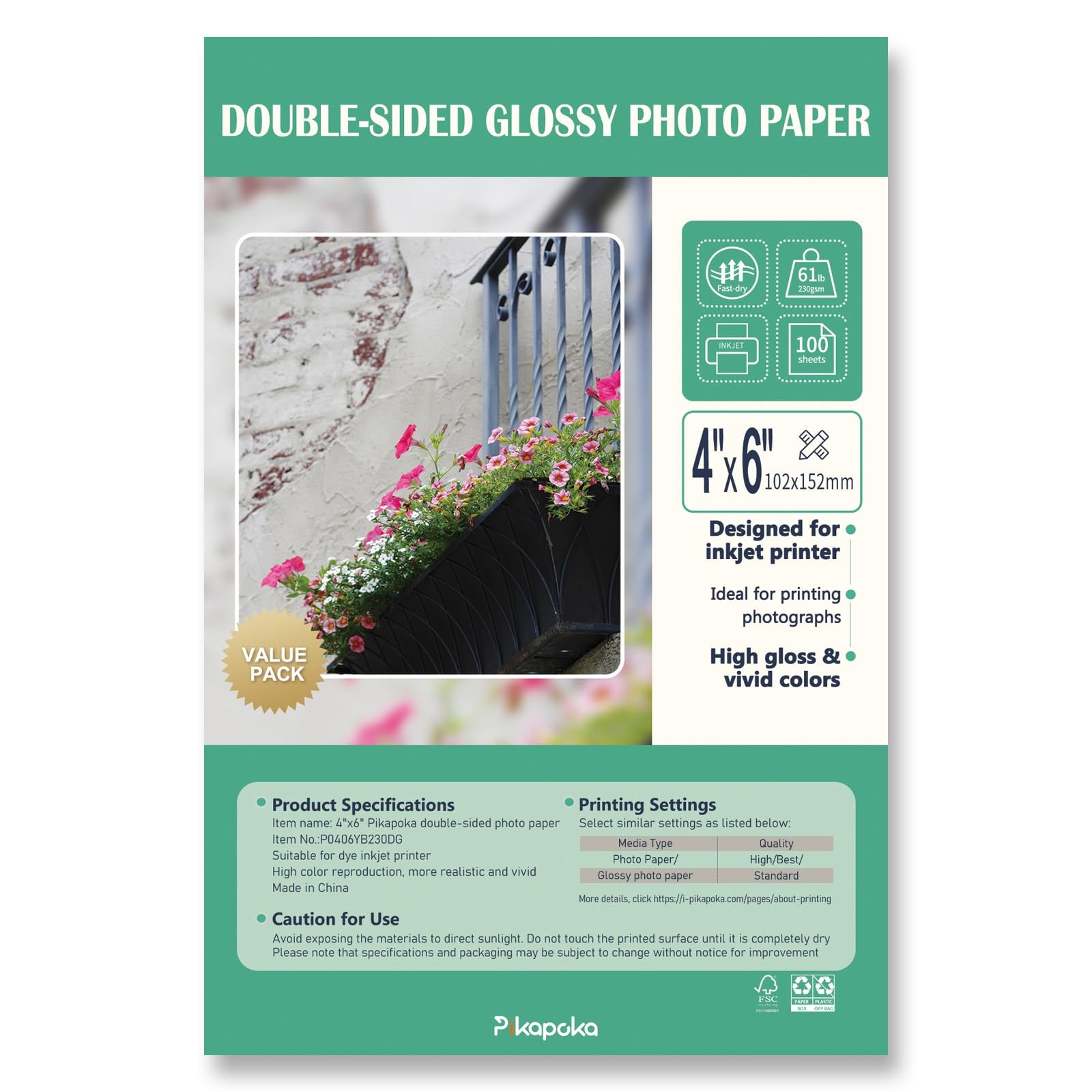 Double Sided Glossy Photo Paper 4×6 Thick Glossy Paper for Cardstock 100 Shee…