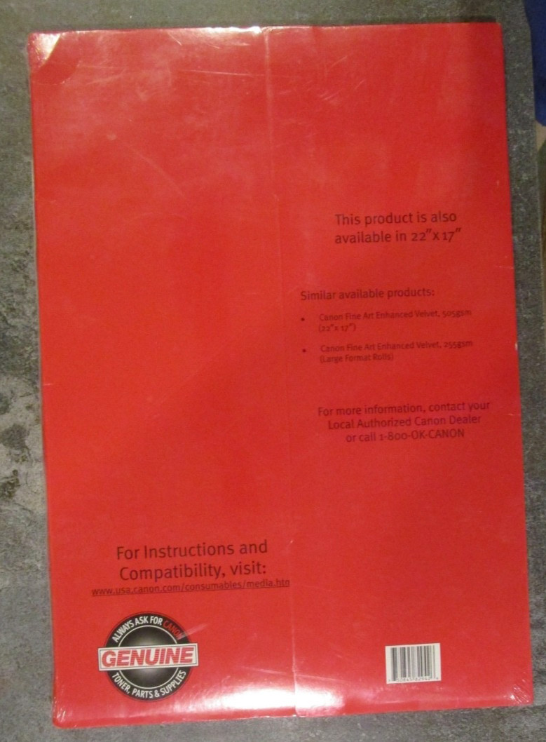 Canon Inkjet Paper 13×19 (25) 225gsm Fine Art Enhanced Velvet, #0834V773, NEW