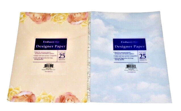 Embassy Designer Printer Paper 25 Sheets 8.5×11 Inkjet Laser Drawing 2 Pack NEW