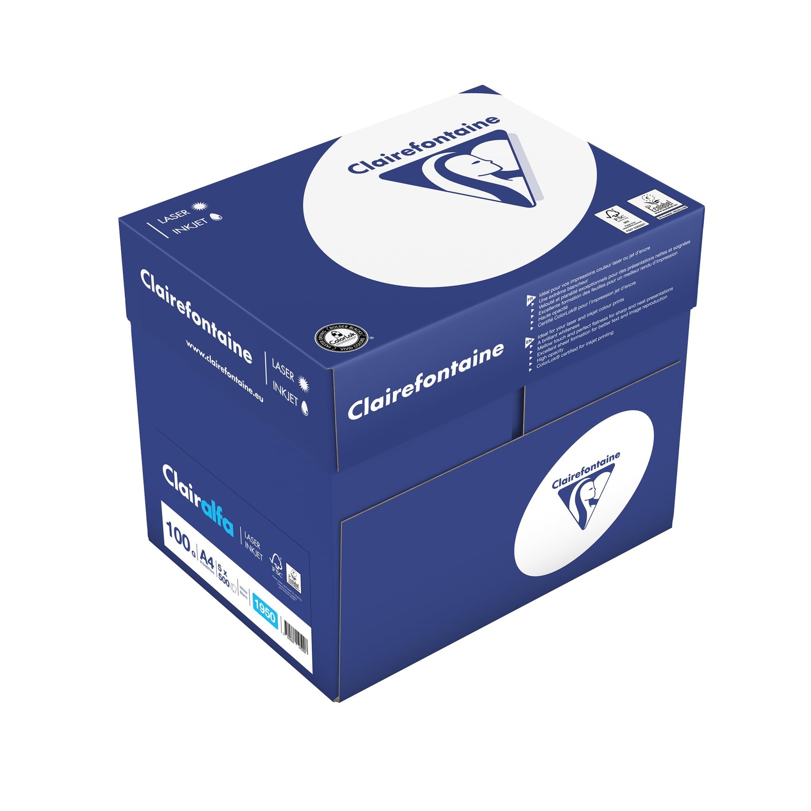 1950C Box of 4 Ream Printer Paper / Copy Paper Clairalfa, Extra White, D…