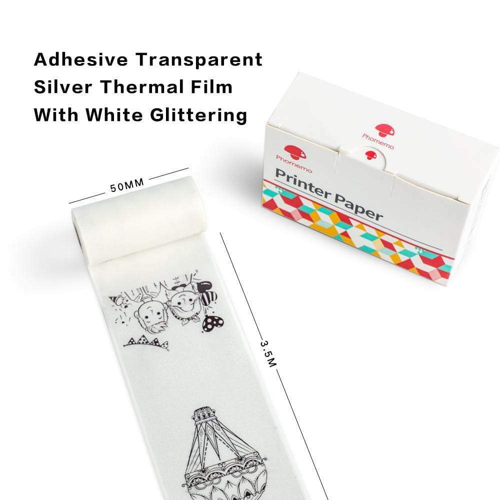 Phomemo Silver Sparkle Transparent Sticker Thermal Papers 50mm Adhesive Labels