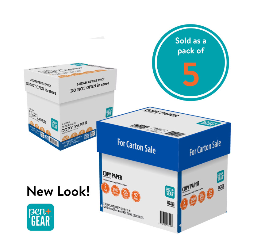 Pen+Gear Copy Paper, 8.5″ x 11″, 92 Bright, 20 lb., 5 Reams (2,500 Sheets)